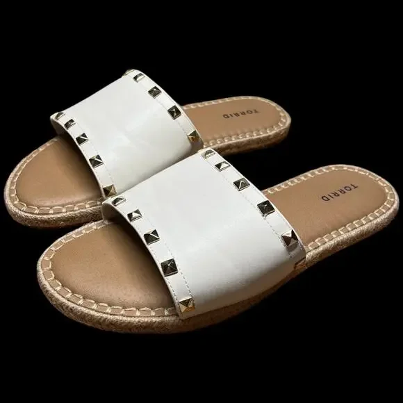 Torrid Women's Size 9WW White Leather Espadrilles Gold Studs Slides Plus Size - Picture 2 of 12